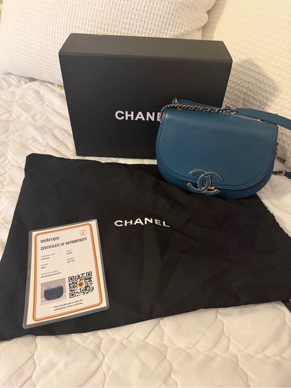CHANEL Small Coco Curve Flap Bag - Teal/Deep Blue with Gold Hardware